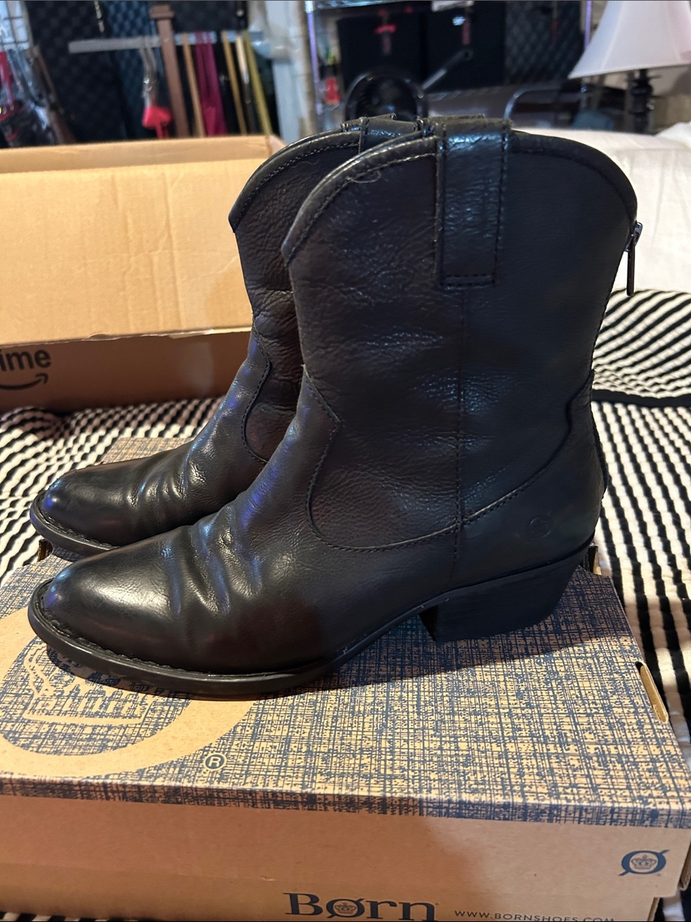 Born Black Leather Western Ankle Boots - Picture 3 of 11